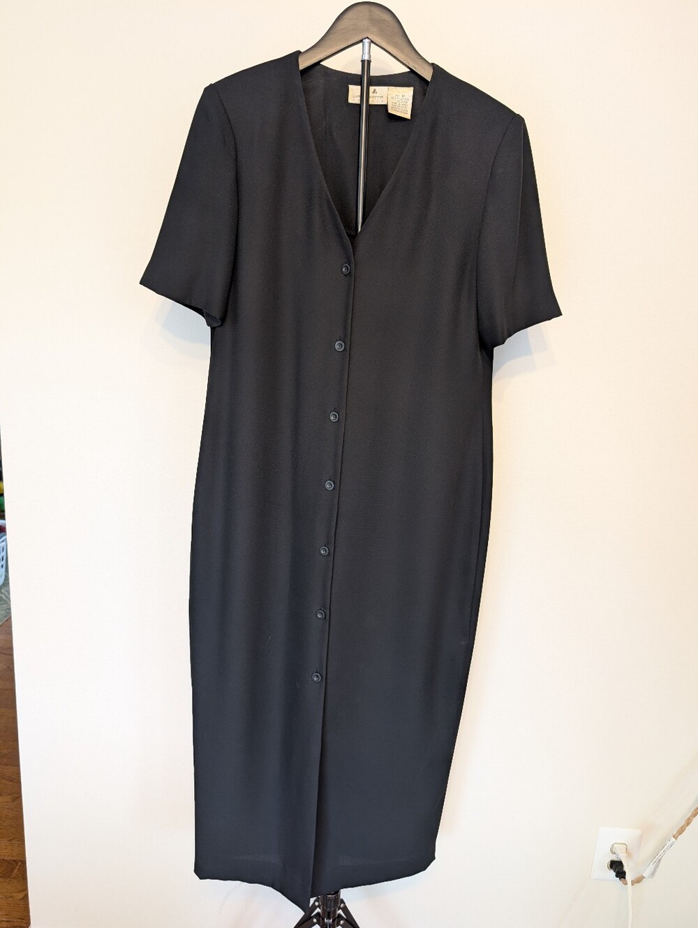 Vintage Liz Claiborne Black Button Front Midi Dress Size 10